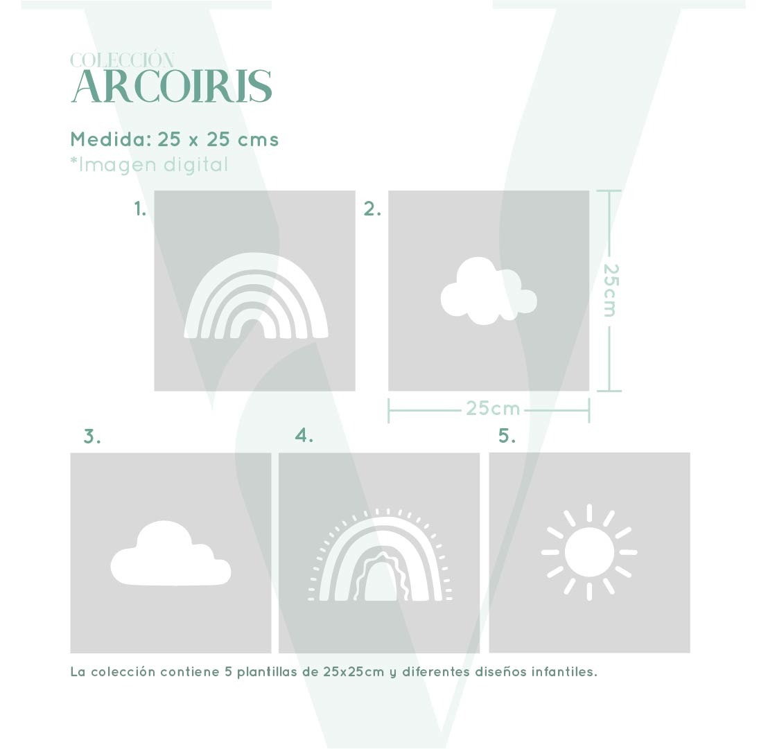 Plantillas para pintar, Vamarú Stencils, Colección Arcoíris 25x25cm, 5und - Imagen 2