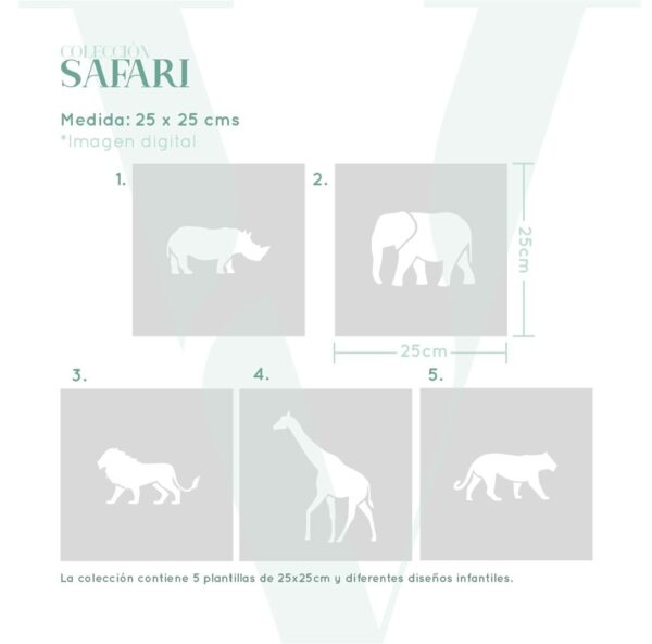Plantillas para pintar, Vamarú Stencils, Colección Safari 25x25cm, 5und - Imagen 2