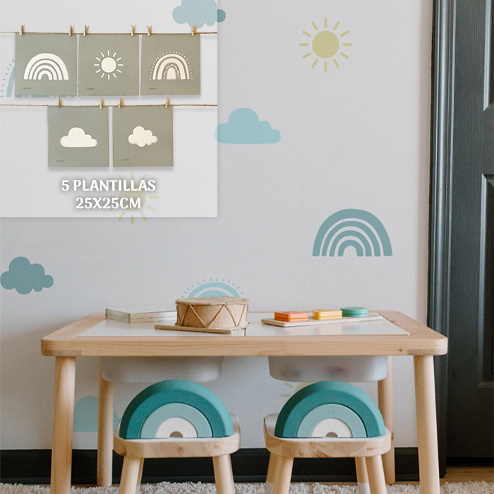 Plantillas para pintar, Vamarú Stencils, Colección Arcoíris 25x25cm, 5und