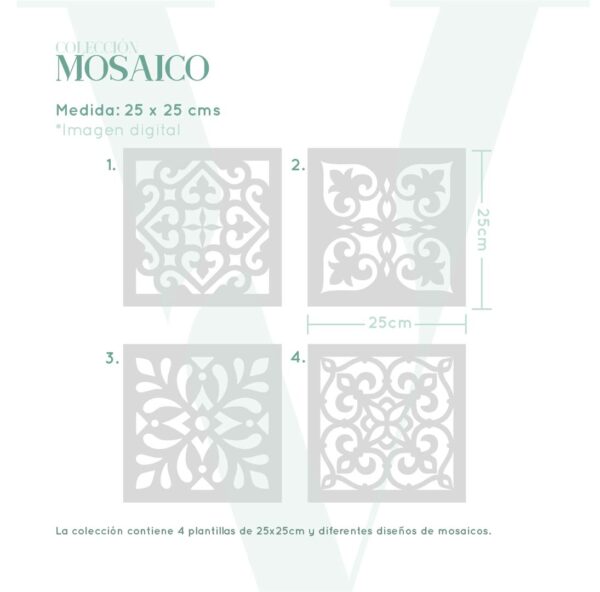 Plantillas para pintar, Vamarú Stencils, Colección Mosaico 25x25cm, 4und - Imagen 2
