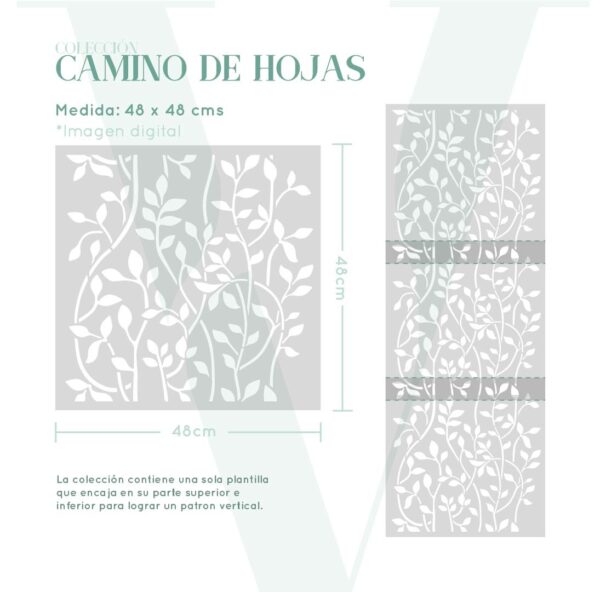 Plantillas para pintar, Vamarú Stencils, Colección Camino de hojas 48x48cm, 1und - Imagen 2