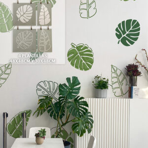 Plantillas para pintar, Vamarú Stencils, Colección Monstera 48x48cm y 48x30cm, 4und