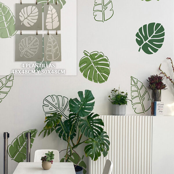 Plantillas para pintar, Vamarú Stencils, Colección Monstera 48x48cm y 48x30cm, 4und