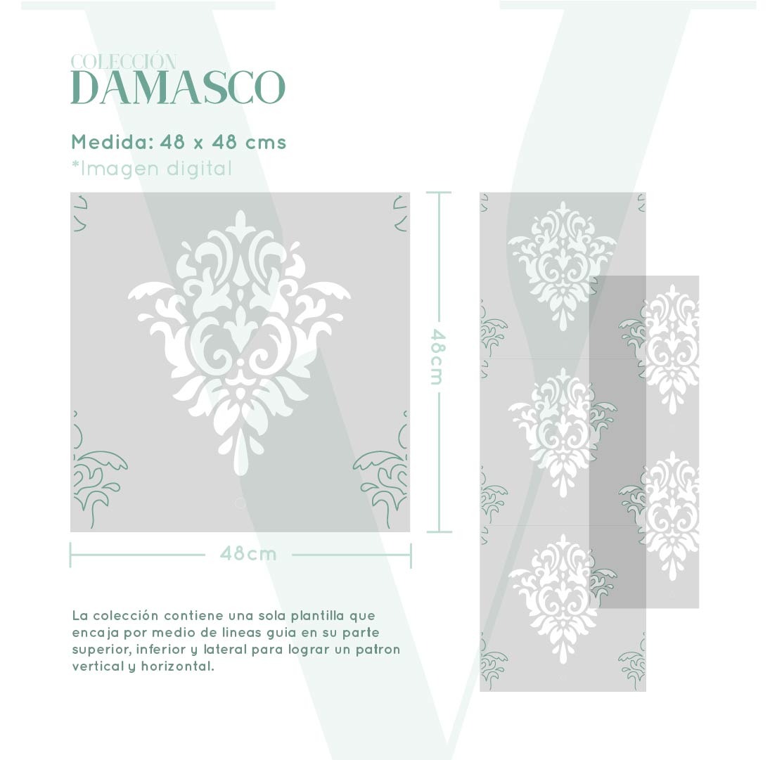 Plantillas para pintar, Vamarú Stencils, Colección Damasco 48x48cm, 1und - Imagen 2