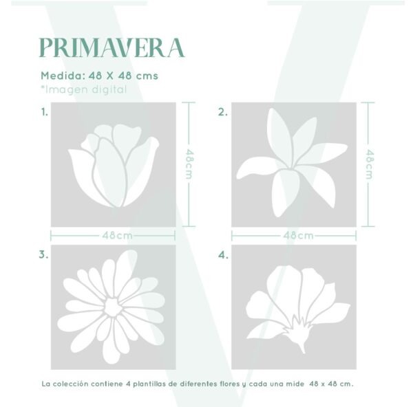 Plantillas para pintar, Vamarú Stencils, Colección Primavera 48x48cm, 4und - Imagen 2
