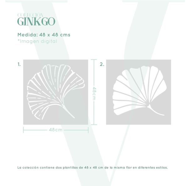 Plantillas para pintar, Vamarú Stencils, Colección Ginkgo 48x48cm, 2und - Imagen 2