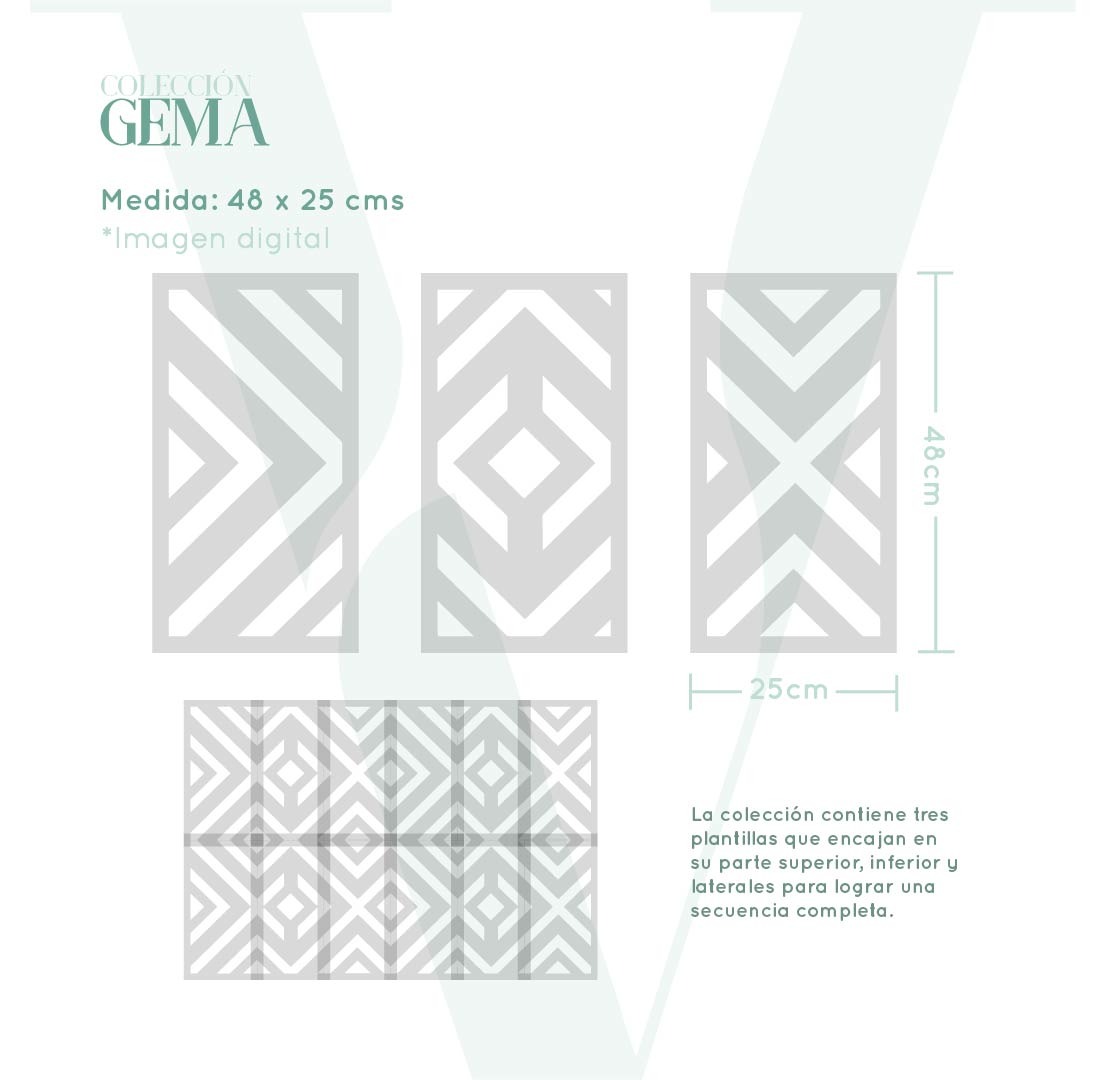 Plantillas para pintar, Vamarú Stencils, Colección Gema 48x25cm, 3und - Imagen 2