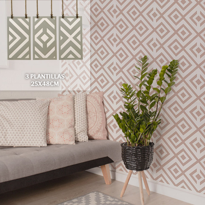 Plantillas para pintar, Vamarú Stencils, Colección Gema 48x25cm, 3und